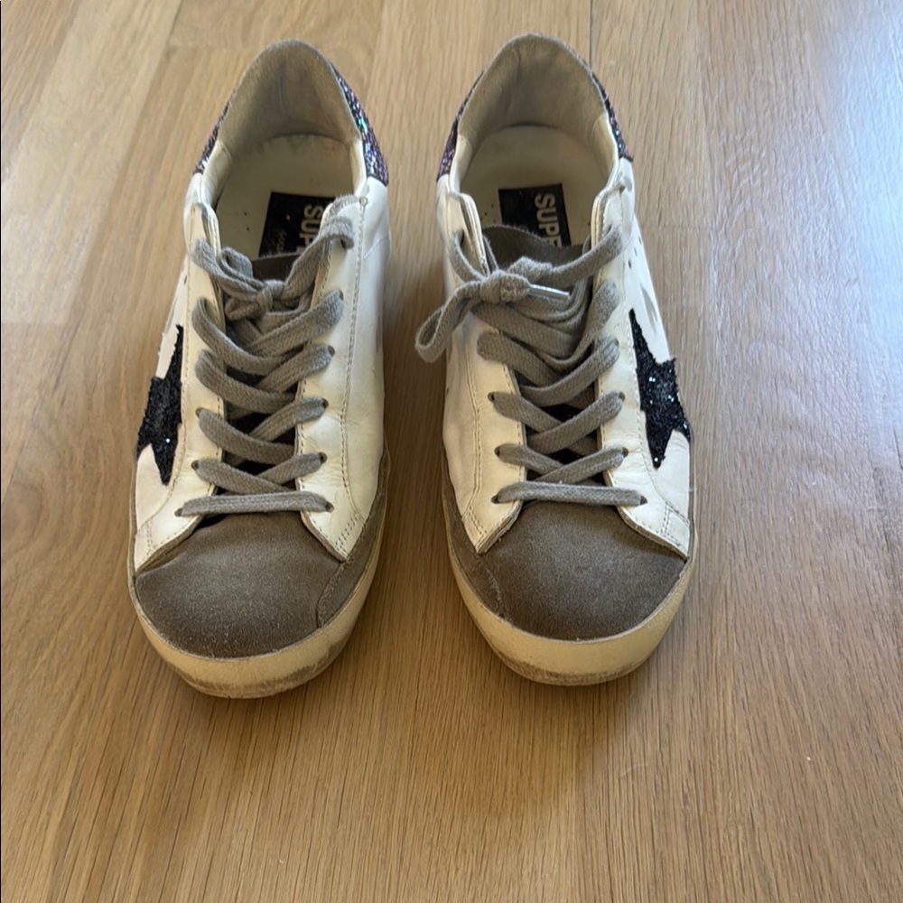 Golden Goose super-star sneakers white taupe fuchsia black multi glitter heel 39 - Picture 3 of 7